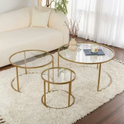 Table gigogne en verre - cadre doré (lot de 3) ⌀80 cm TULUM