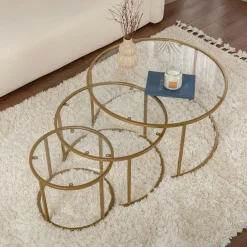 Table gigogne en verre - cadre doré (lot de 3) ⌀80 cm TULUM