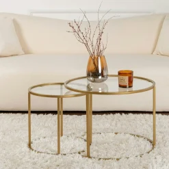 Table gigogne en verre - cadre doré (lot de 2) ⌀60 cm TULUM