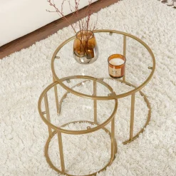 Table gigogne en verre - cadre doré (lot de 2) ⌀60 cm TULUM