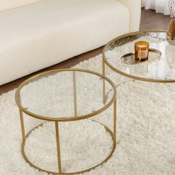 Table gigogne en verre - cadre doré (lot de 2) ⌀80 cm TULUM