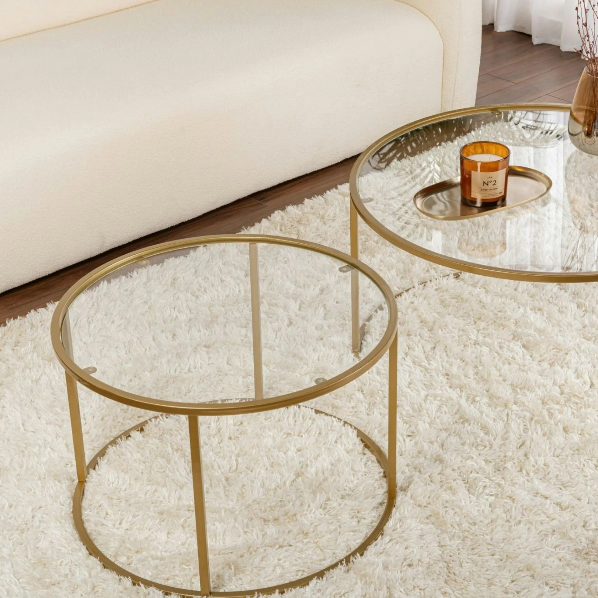 Table gigogne en verre - cadre doré (lot de 2) ⌀80 cm TULUM
