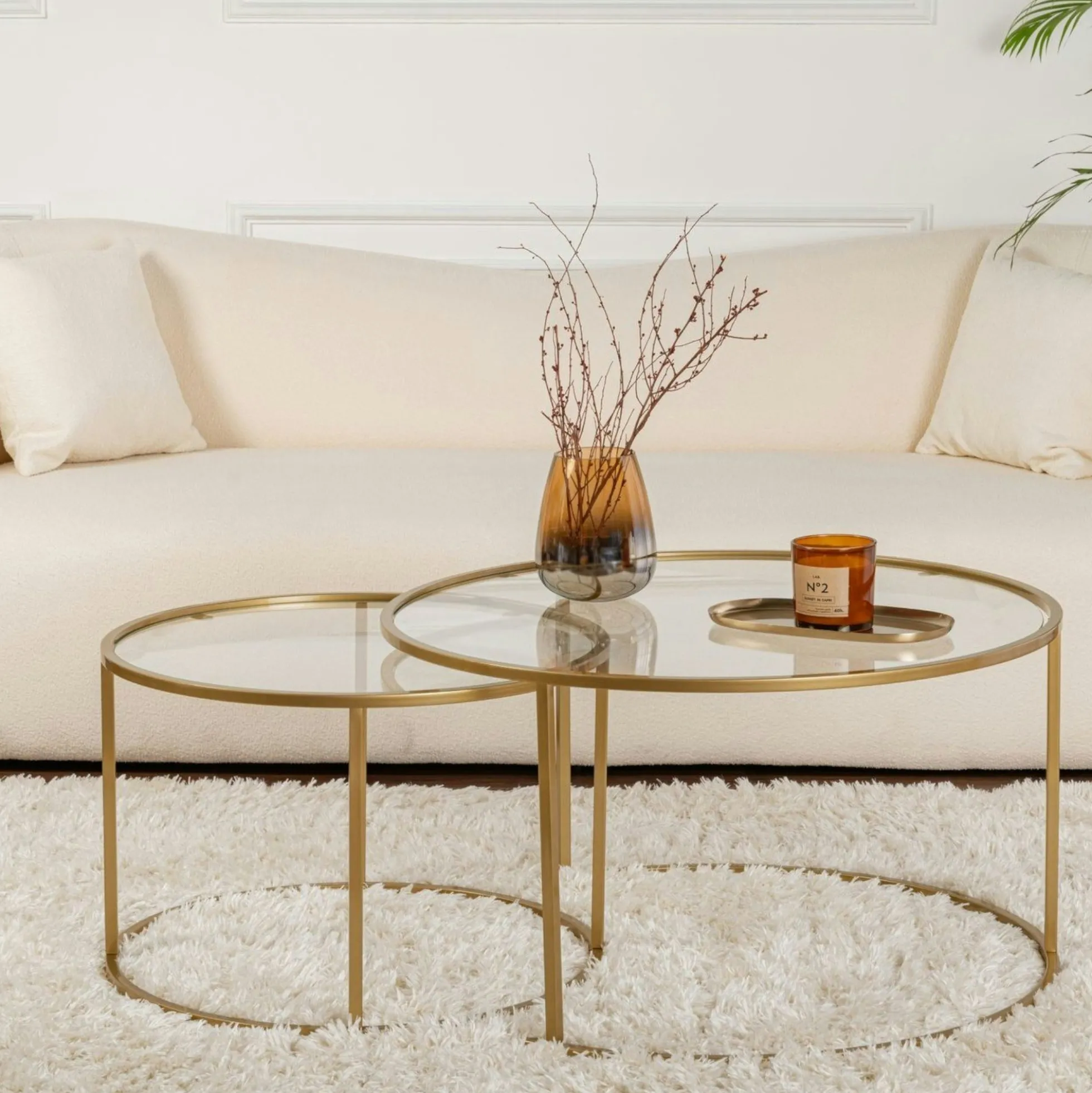 Table gigogne en verre - cadre doré (lot de 2) ⌀80 cm TULUM