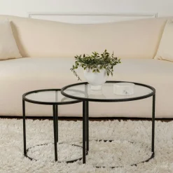 Table gigogne en verre - cadre noir (lot de 2) ⌀60 cm TULUM