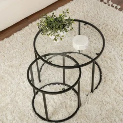 Table gigogne en verre - cadre noir (lot de 2) ⌀60 cm TULUM