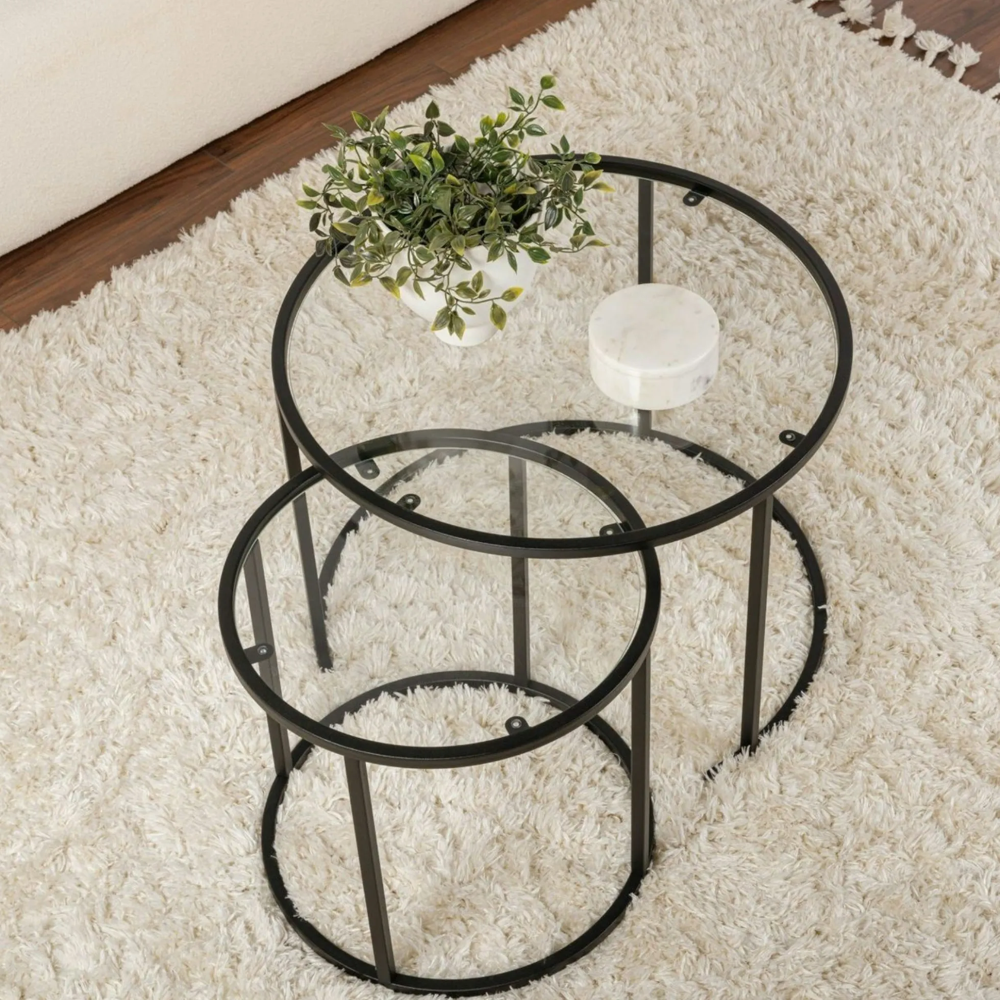 Table gigogne en verre - cadre noir (lot de 2) ⌀60 cm TULUM