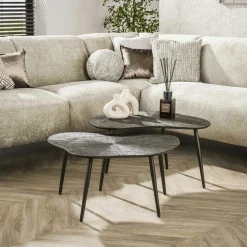 Table gigogne organique – brun bronze, forme libre (lot de 2) RALF