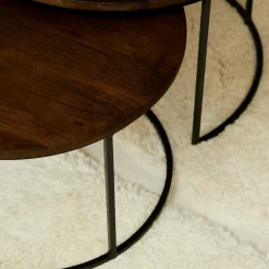 Table gigogne ronde en bois brun (lot de 2) CORTINA