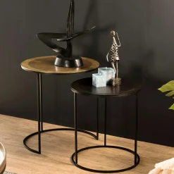 Table gigogne ronde noir et or (lot de 2) ZALA