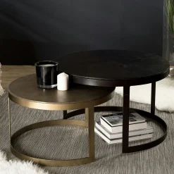 Table gigogne ronde noir et or ruban (lot de 2) ZALA