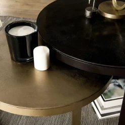 Table gigogne ronde noir et or ruban (lot de 2) ZALA