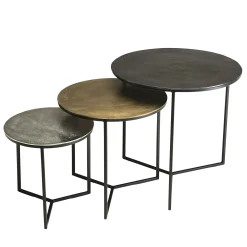 Table gigogne ronde noir or argent (lot de 3) ZALA