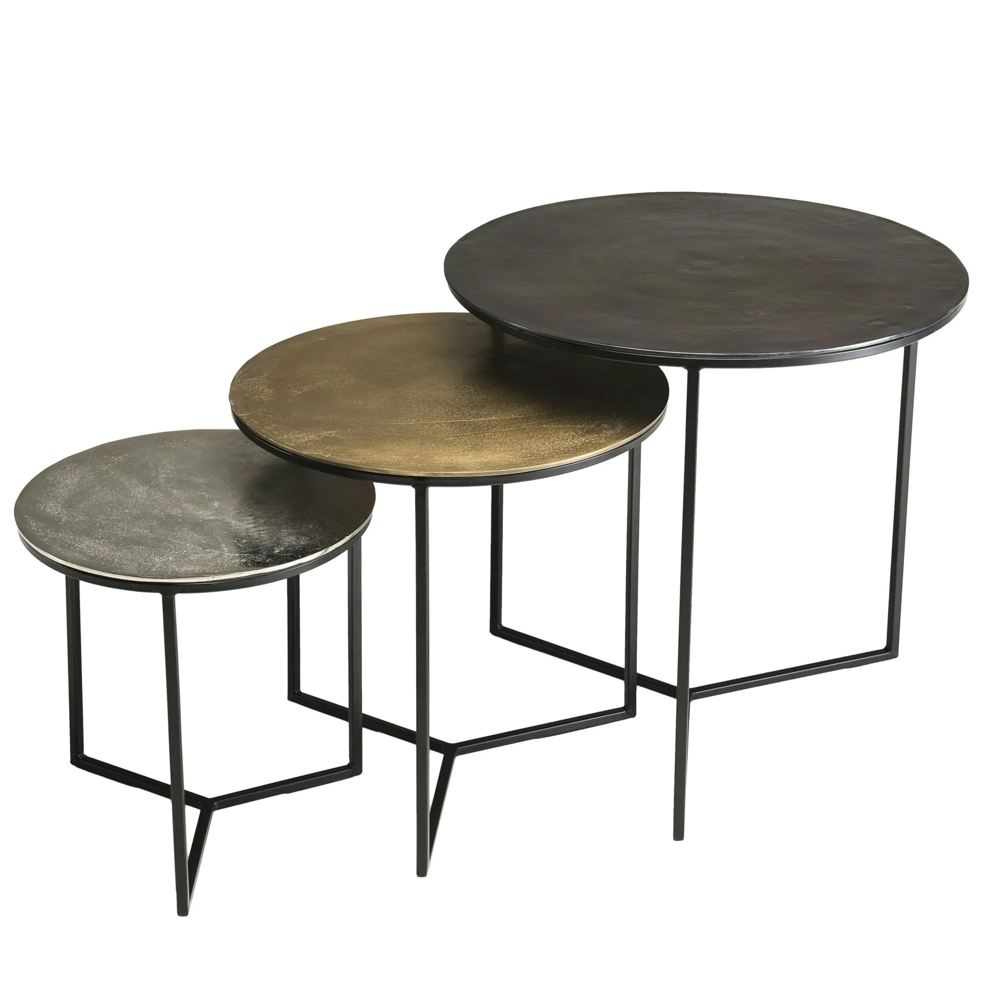 Table gigogne ronde noir or argent (lot de 3) ZALA
