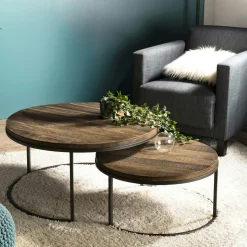 Table gigogne ronde teck recyclé (2 pièces) SWING