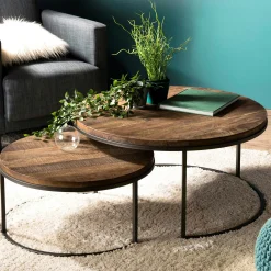 Table gigogne ronde teck recyclé (2 pièces) SWING