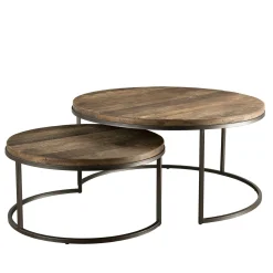 Table gigogne ronde teck recyclé (2 pièces) SWING