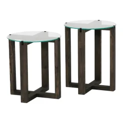 Table gigogne ronde - verre et bois gris (lot de 2) ANZIO
