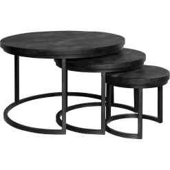 Table gigogne salon en bois noir (lot de 3) ALVERA