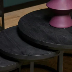 Table gigogne salon en bois noir (lot de 3) ALVERA