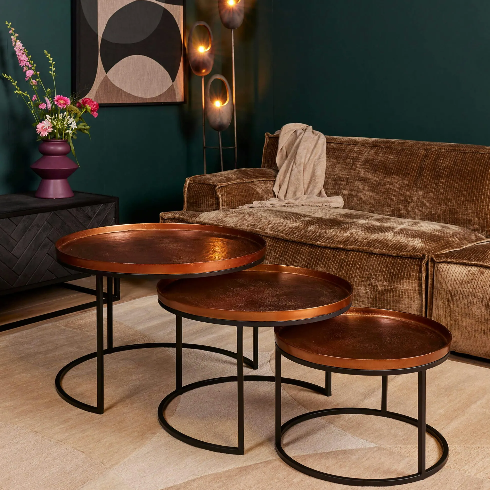 Table gigogne salon métal cuivré (lot de 3) KANO