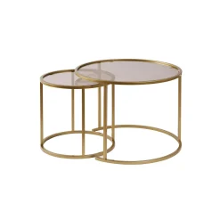 Table gigogne verre ambré - cadre doré (lot de 2) ⌀60 cm TULUM