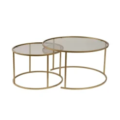 Table gigogne verre ambré - cadre doré (lot de 2) ⌀80 cm TULUM