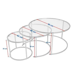 Table gigogne verre fumé - cadre noir (lot de 3) ⌀80 cm TULUM