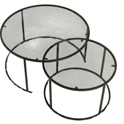 Table gigogne verre fumé - cadre noir (lot de 2) ⌀80 cm TULUM