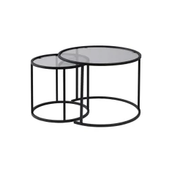 Table gigogne verre fumé - cadre noir (lot de 2) ⌀60 cm TULUM