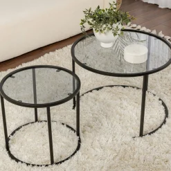 Table gigogne verre fumé - cadre noir (lot de 2) ⌀60 cm TULUM