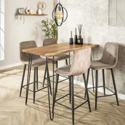 Table haute en bois massif bordure naturelle 130 cm MELBOURNE