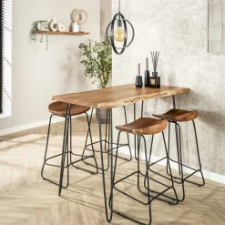 Table haute en bois massif bordure naturelle 130 cm MELBOURNE