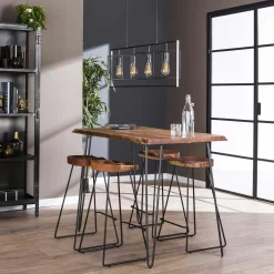 Table haute en bois massif bordure naturelle 130 cm MELBOURNE