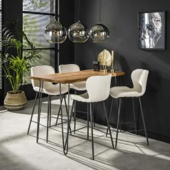 Table haute en bois massif bordure naturelle 130 cm MELBOURNE