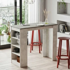 Table haute grise cuisine avec étagères intégrées MARFA