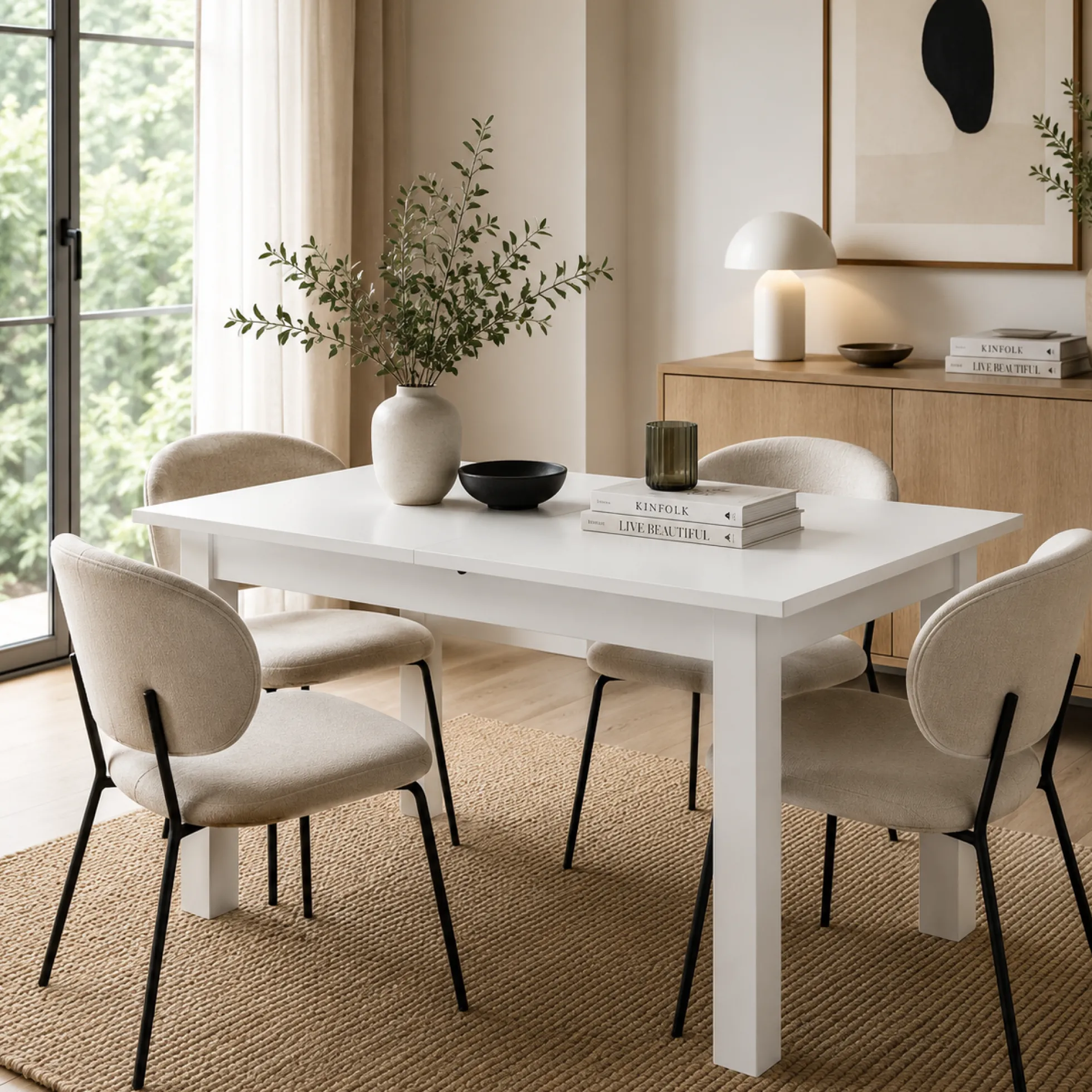Table à manger blanche extensible 140-180 cm ALVA