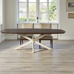 Table à manger bois brun pied blanc 240 cm CORTINA