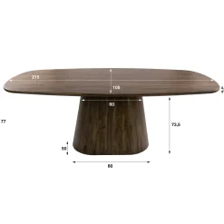 Table à manger bois d'acacia foncé design organique 215 cm NAKO