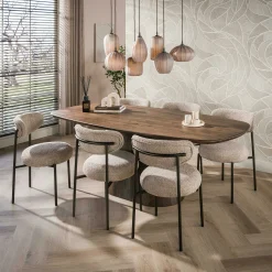 Table à manger bois d'acacia foncé design organique 215 cm NAKO