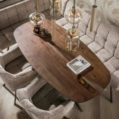 Table à manger bois d'acacia foncé bords arrondis 150 cm NAKO