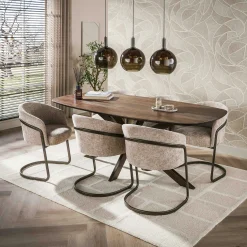 Table à manger bois d'acacia foncé bords arrondis 215 cm NAKO