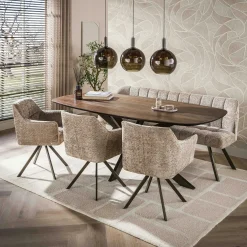 Table à manger bois d'acacia foncé bords arrondis 215 cm NAKO