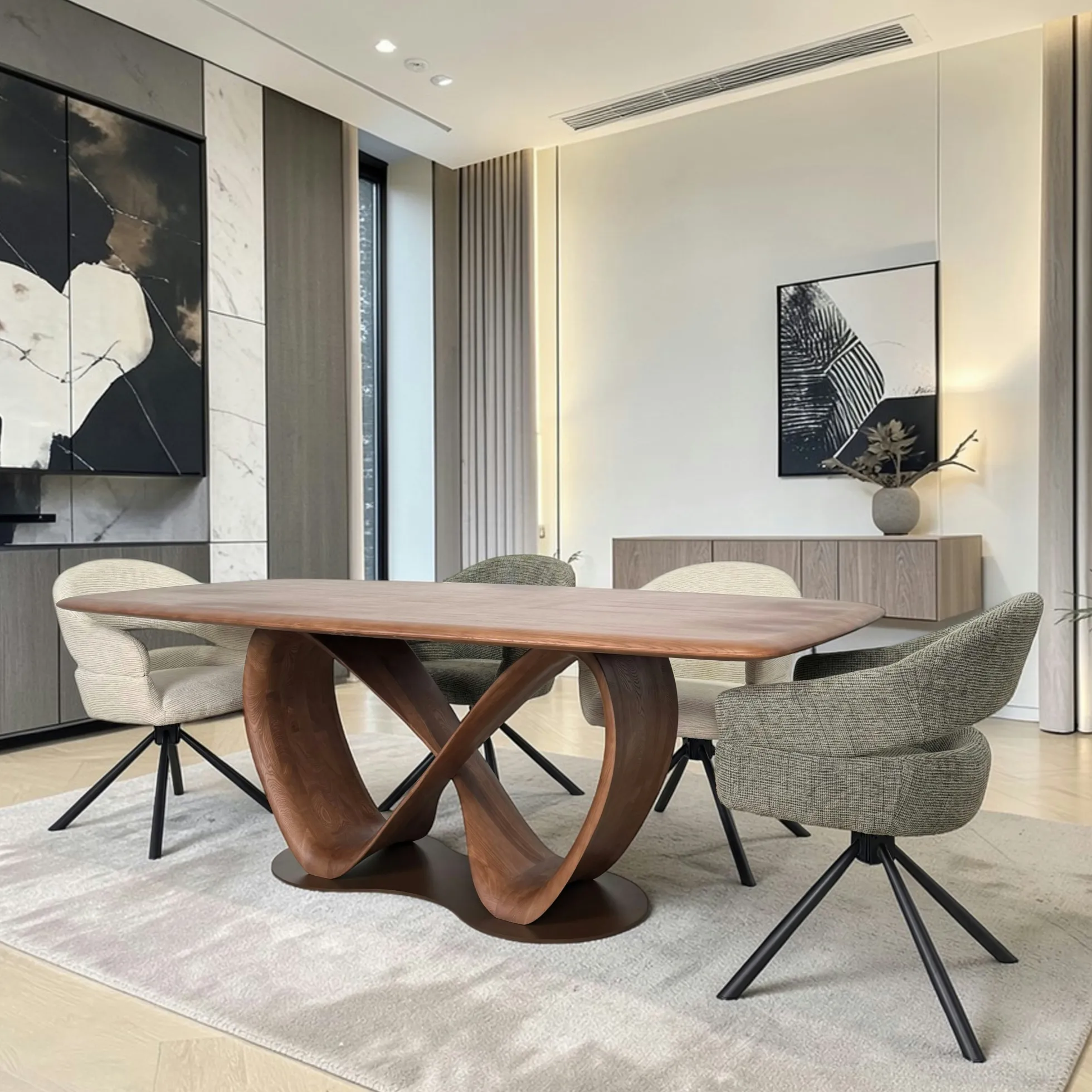 Table à manger bois de frêne à pied design ruban 220 cm ALDER
