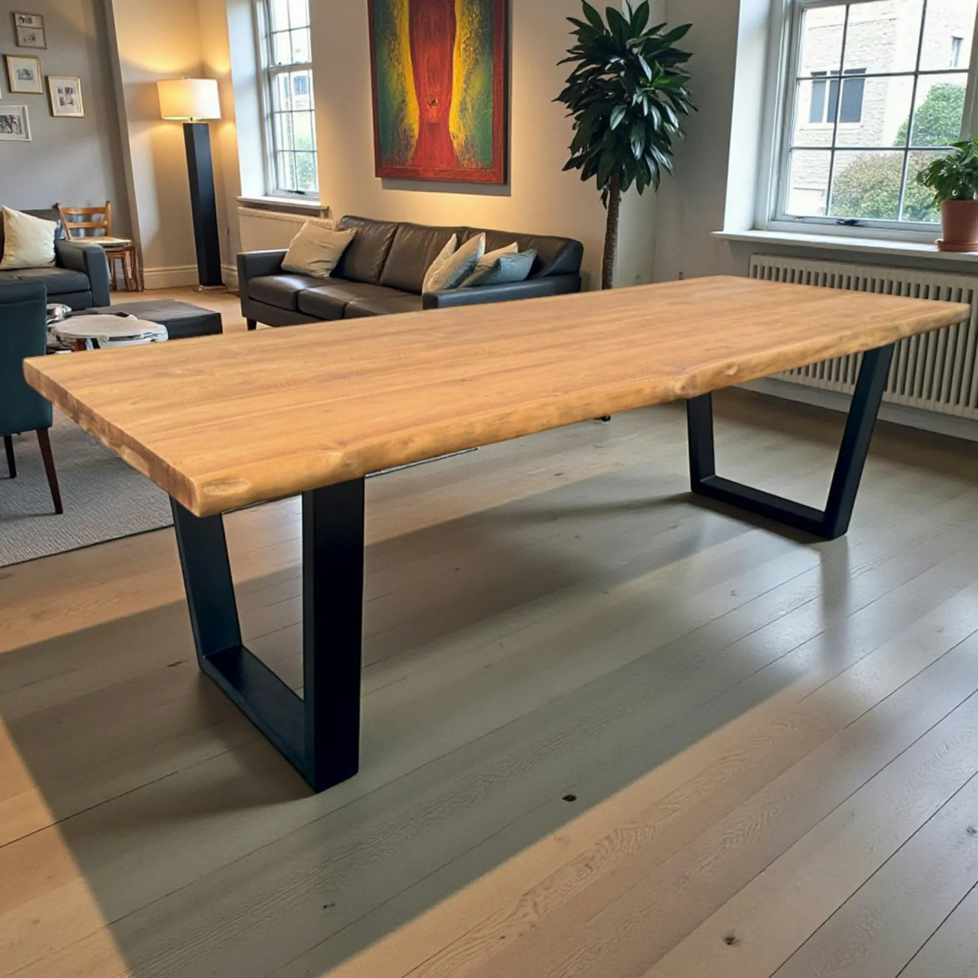 Table à manger bois de teck recyclé, pieds en U 240 cm TIMOR