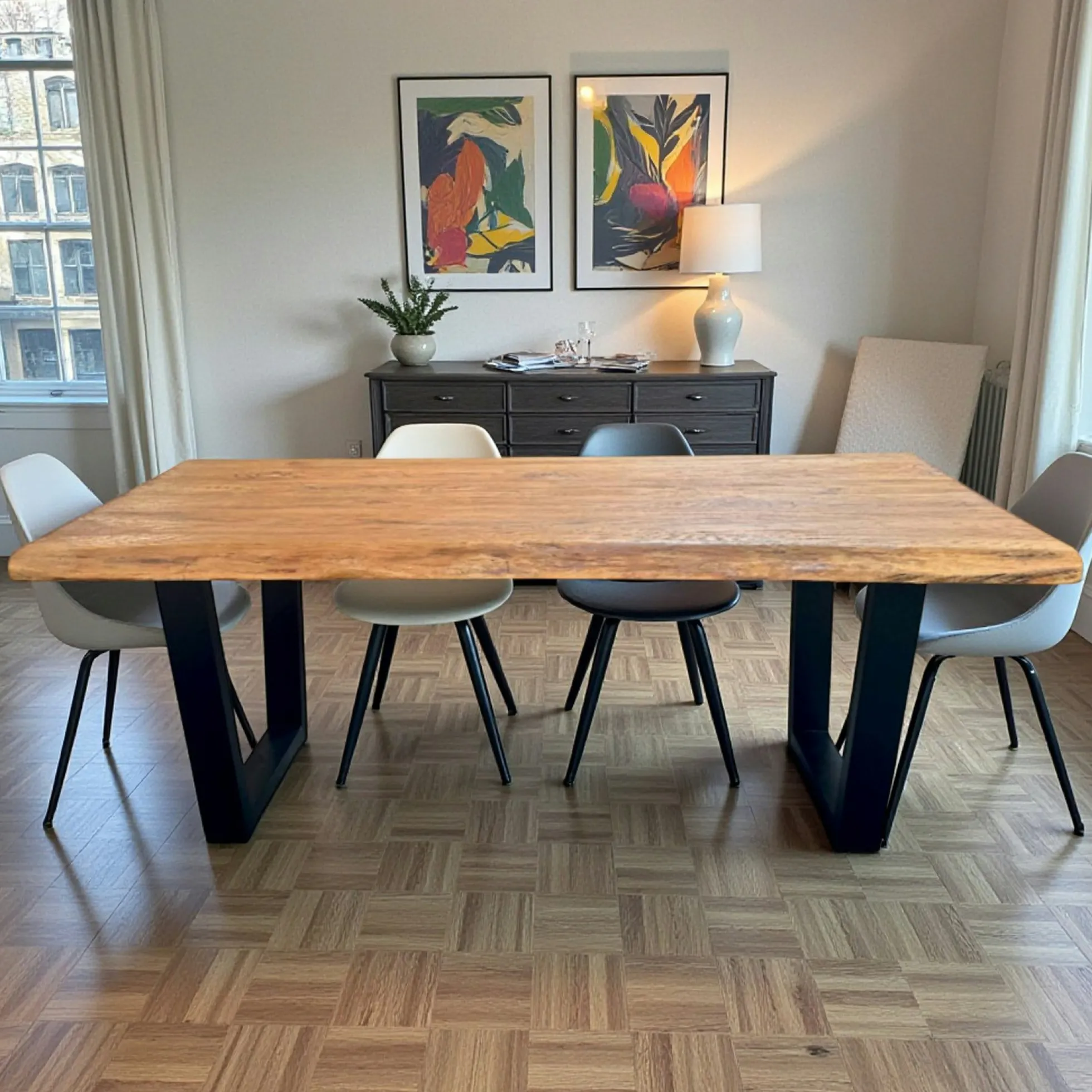 Table à manger bois de teck recyclé, pieds en U 200 cm TIMOR
