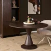 Table à manger bois foncé pied central sculpté Ø150 cm ALMA