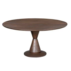 Table à manger bois foncé pied central sculpté Ø130 cm ALMA
