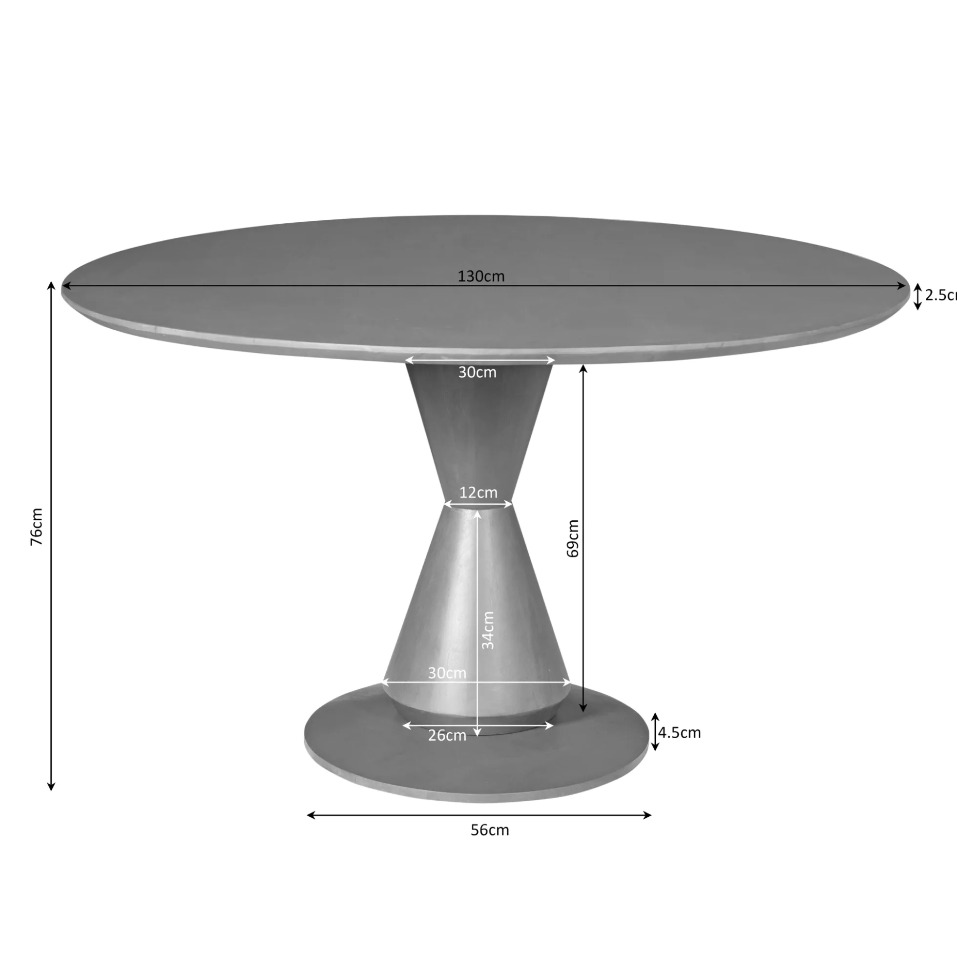 Table à manger bois foncé pied central sculpté Ø130 cm ALMA