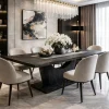 Table à manger bois noir pied central ouvert 200 cm ARCANA