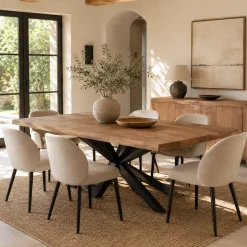 Table à manger bois pied central bords naturels 180 cm KARGO